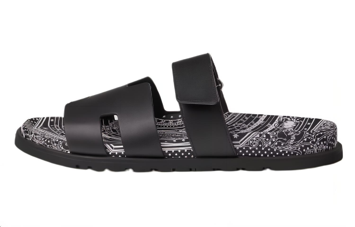 HERMES Chypre Slide Slippers Men's Black