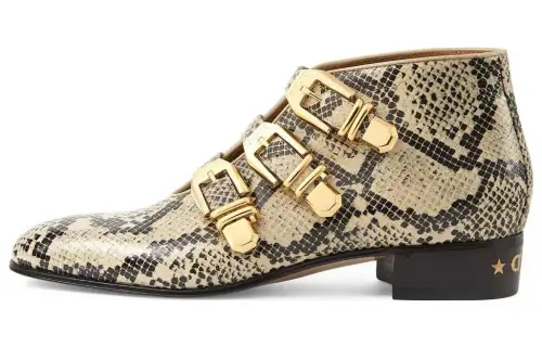 GUCCI Snakeskin-effect Leather Ankle Boots