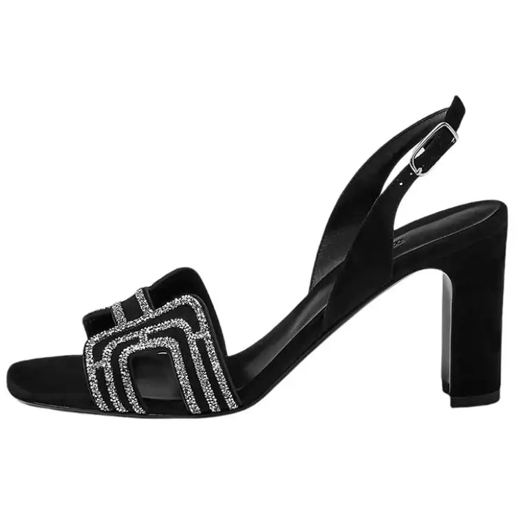 HERMES Eternite Leather Fashion Sandal Women's Black