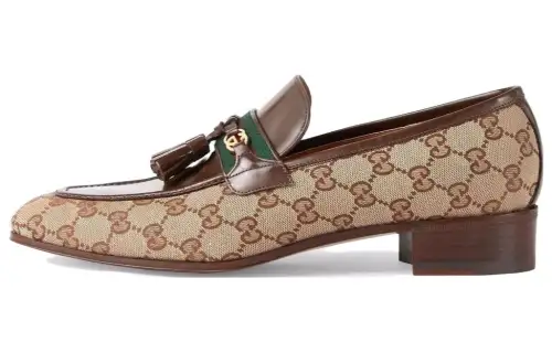 GUCCI Fringe Casual Loafers Shoes Men's Brown