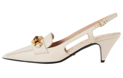 GUCCI Horsebit Cone Heel High Heels 5.5cm Women's White
