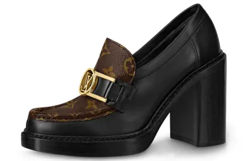 LOUIS VUITTON Academy Heeled Loafers 'Black With Brown Monogram' Women's
