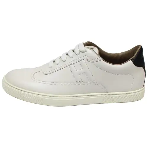 HERMES Leather Low top Skateboard Shoes Men's Cream White