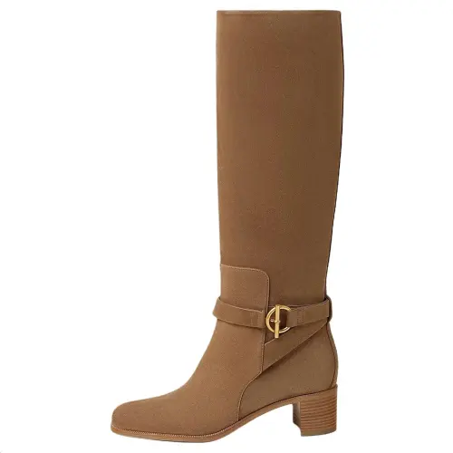 HERMES Justine Knee high Boots 5CM Women's Smoky Brown