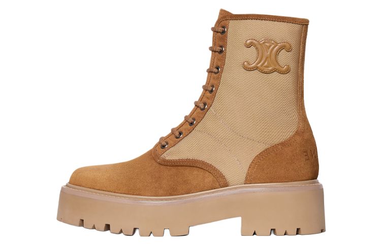 CELINE Cow Leather Ankle Boots Women's Dark Beige