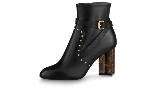LOUIS VUITTON Silhouette Leather Zip Closure Ankle Boots Women's Black