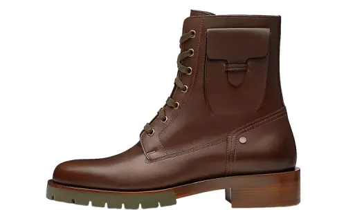 HERMES Defense Leather Ankle Boots Men's Dark Brown