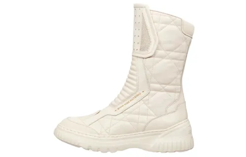 DIOR D Leader Leather Fashion Ankle Boots Women's White