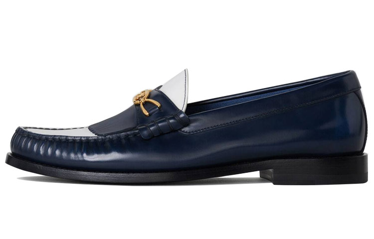 CELINE Triomphe Luco Maillon Leather Loafers Women's Blue White