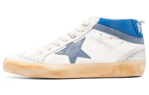 Golden Goose Mid Star Leather Stylish Skateboarding Shoes Women's White Blue
