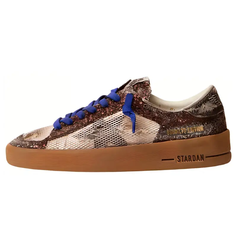 Golden Goose Stardan Lab Leather Distressed Low top Stylish Skateboarding Shoes Men's Dark Brown