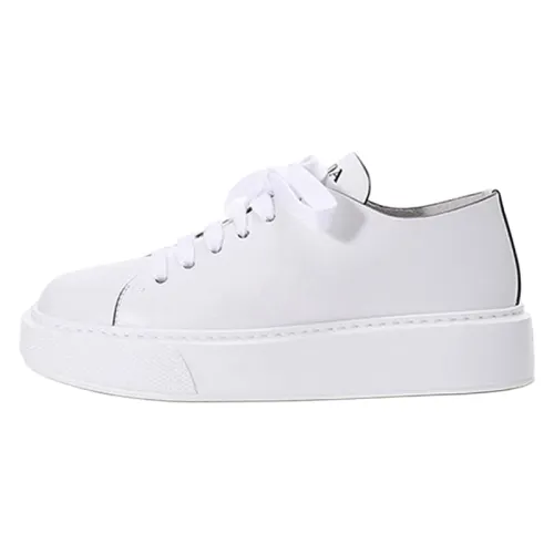 PRADA Low Sneakers 'White Leather With Black Lines' Women's