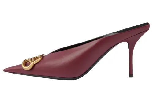Balenciaga Knife BB Leather Logo Stylish Sandal 8cm Women's Dark Red