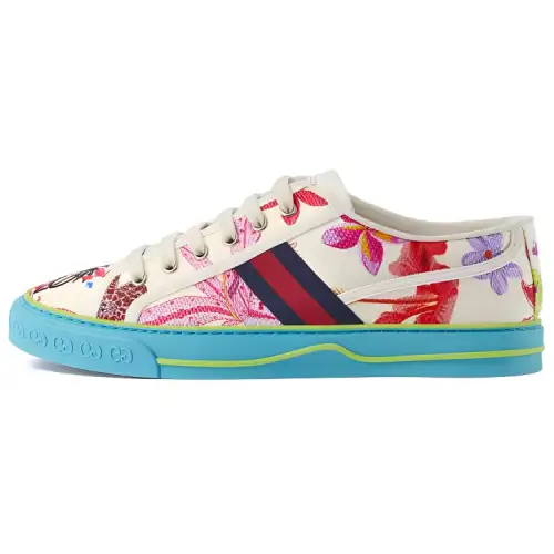 GUCCI Tennis 1977 Low top Skateboard Shoes Men's White Blue Red