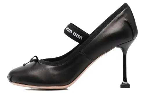 MIU MIU Leather Fashion Trend Slim Heel High Heels 8cm Women's Black