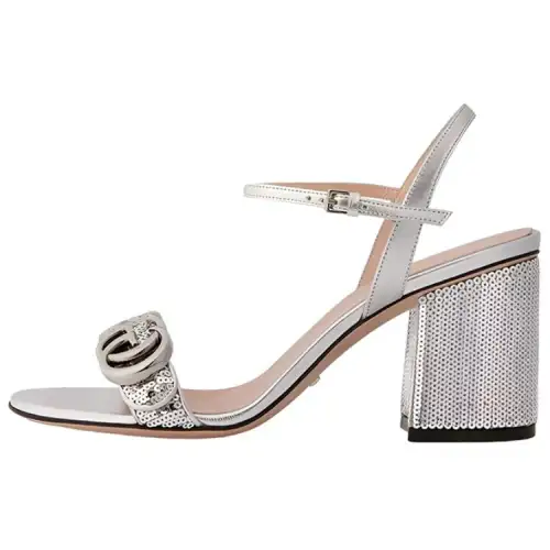 GUCCI GG Marmont Logo One Strap Sandals Women's Silver