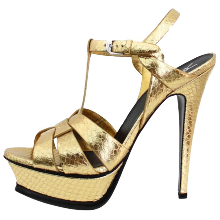 SAINT LAURENT Tribute One Strap Sandals 10.5cm Women's Gold
