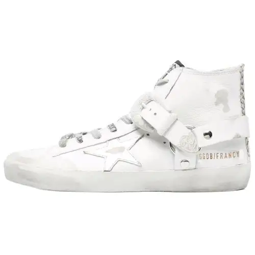 Golden Goose Francy Cow Leather Mid top Skateboard Shoes Women's White