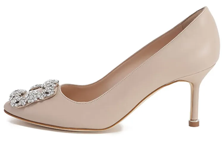 MANOLO BLAHNIK Cow Leather High Heels 7cm Women's Apricot