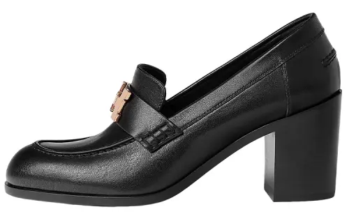 HERMES Dauphine 70 Leather Chunky Heel High Heels 7cm Women's Black