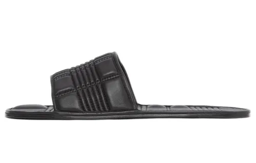 Burberry Leather Patchwork Quiet Slide Slippers Women's Black