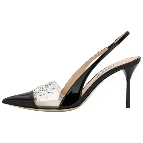 MIU MIU Leather Slim Heel High Heels Women's Black