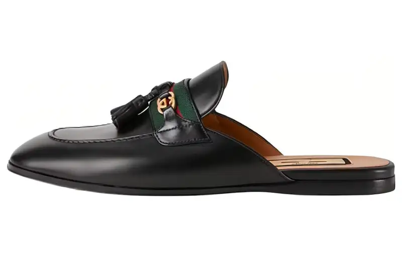 GUCCI Princetown Slipper Black Tassel Leather Women's