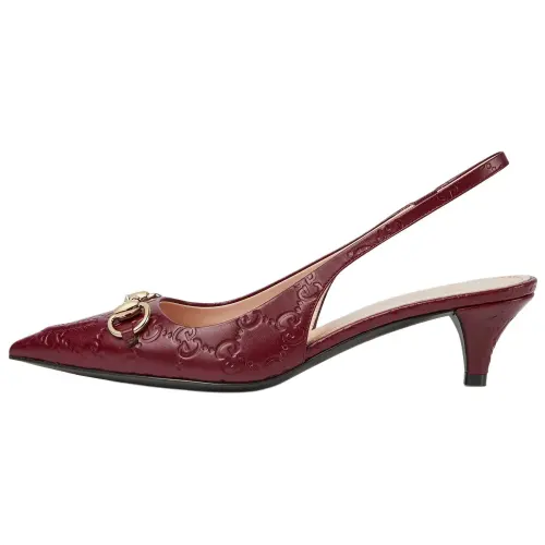 GUCCI Horsebit Leather Slim Heel High Heels 4.3cm Women's Red