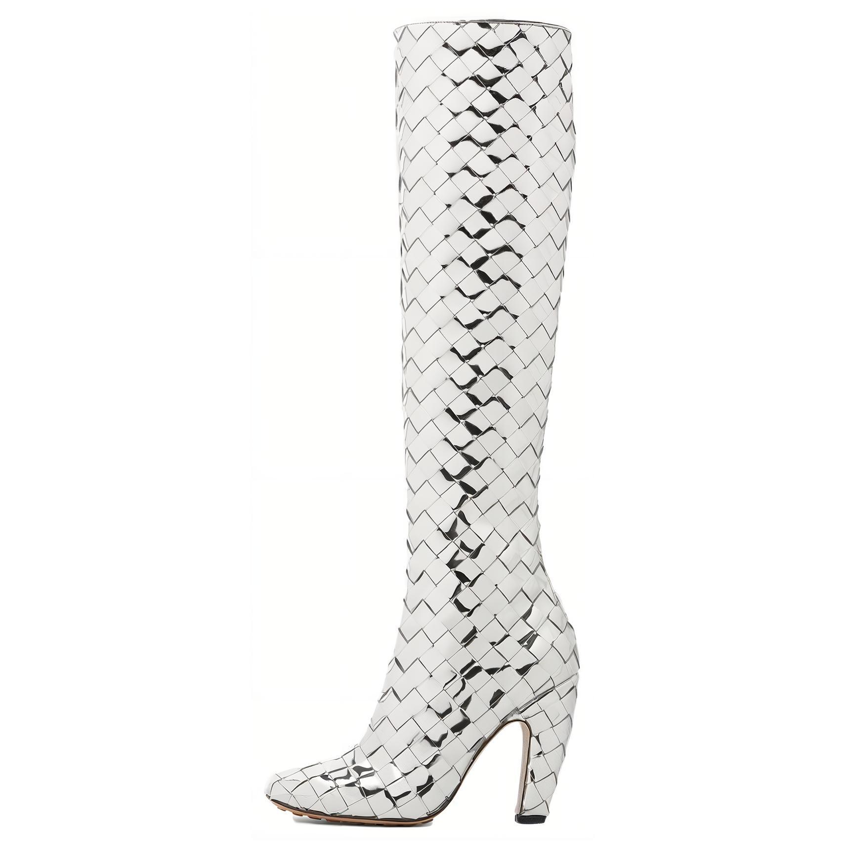 Bottega Veneta Canalazzo Leather Knee high Boots 10cm Women's Silver