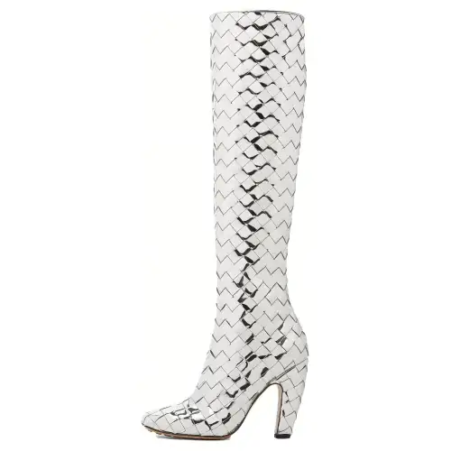 Bottega Veneta Canalazzo Leather Knee high Boots 10cm Women's Silver