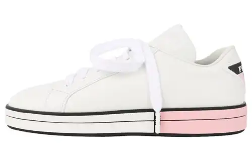 PRADA Leather Stitching Low top Skateboard Shoes Women's White Pink