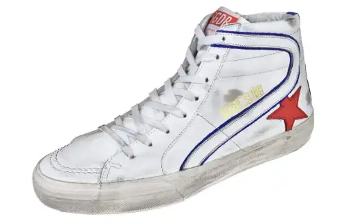 Golden Goose Slide Leather High top Skateboard Shoes Men's White Distressed