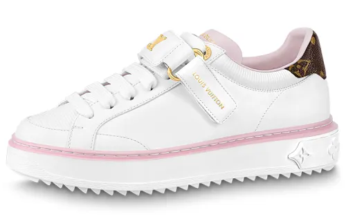 LOUIS VUITTON Time Out Cow Leather Low top Stylish Skateboarding Shoes Women's White Pink