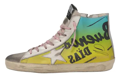 Golden Goose Francy Canvas Shoes Women's High Top Yellow Green