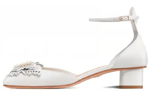 DIOR Tale Leather Chunky Heel High Heels 3.5cm Women's White