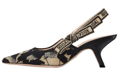 DIOR J'Adior Cotton Fabric Slim Heel High Heels 6.5cm Women's Black Beige