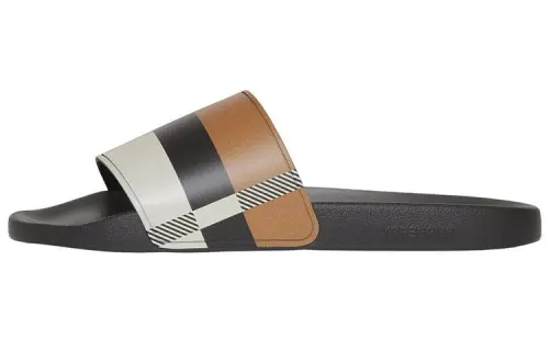 Burberry Embossed Logo Slides Camel Check