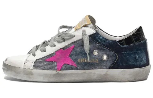 Golden Goose Super Star Stylish Skateboarding Shoes Women's Blue Black Heel Tab Distressed