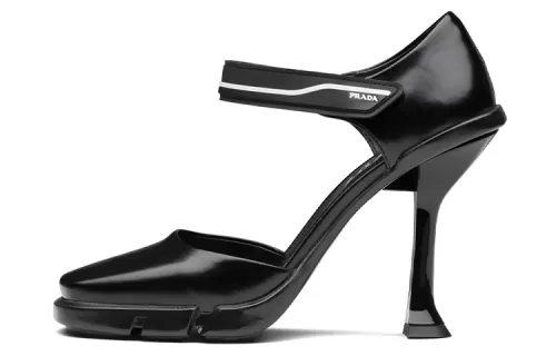 PRADA Leather Slim Heel High Heels Women's Black