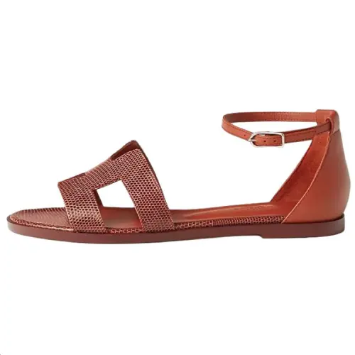 HERMES Santorini Lizard Skin One Strap Sandals Women's Red