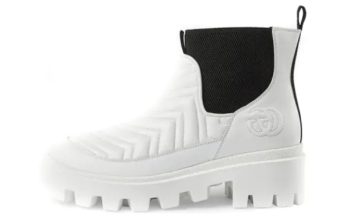 GUCCI GG Matelassé Short Chelsea Boots Women's White