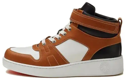 HERMES Freestyle Cow Leather High top Skateboard Shoes Women's Brown White