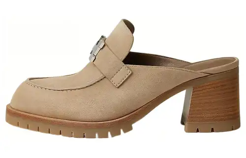 HERMES Flore Closed Toe Slippers Women's Light Brown