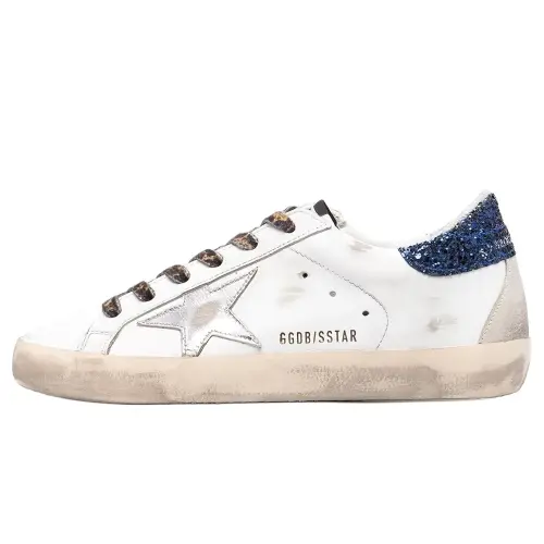 Golden Goose Super Star Leather Low top Skateboard Shoes Women's White Blue Distressed