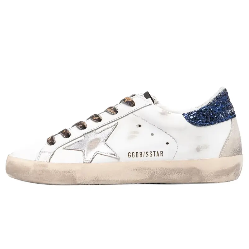 Golden Goose Super Star Leather Low top Skateboard Shoes Women's White Blue Distressed
