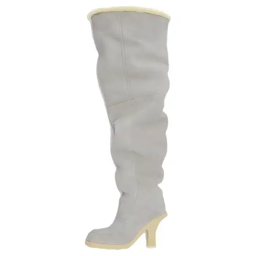 Burberry Highland Round Tip Shaft, Thermal Fleece Lined Knee high Boots 9cm Women's White Yellow