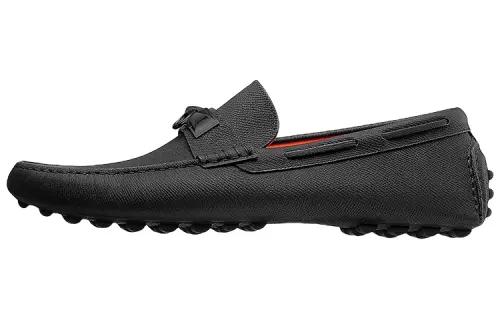 HERMES Irving Leather Men's Casual Shoes Men's Black Orange