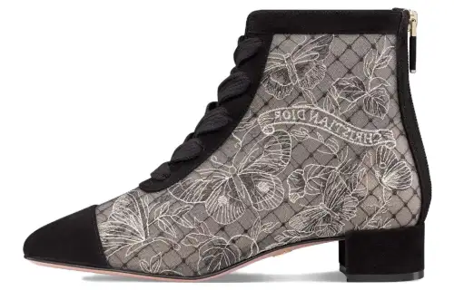 DIOR Naughtily D Cow Leather Ankle Boots 3cm Women's Gray Black