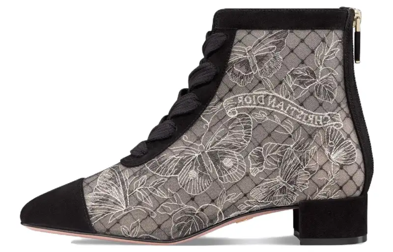 DIOR Naughtily D Cow Leather Ankle Boots 3cm Women's Gray Black