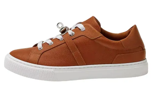 HERMES Cow Leather Lace Up Low top Stylish Skateboarding Shoes Women's Brown
